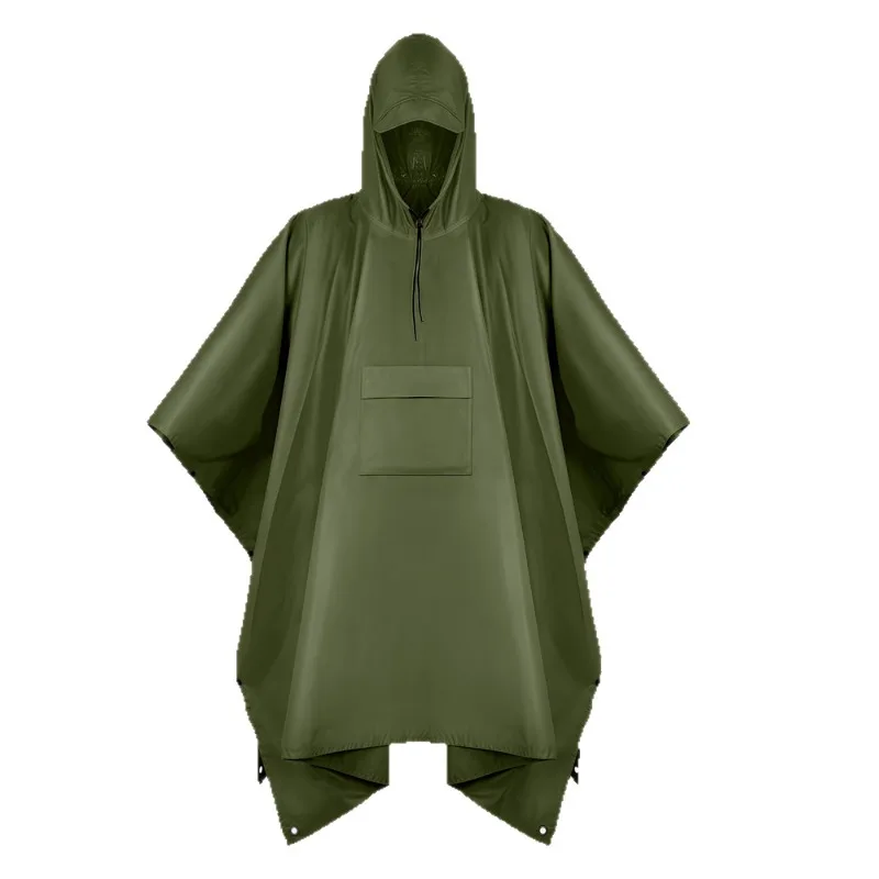 3-in-1 Tactical Poncho Rain Cape with Hood (Camo Design) - Waterproof Polyester Cloth for Hiking Camping Backpacking