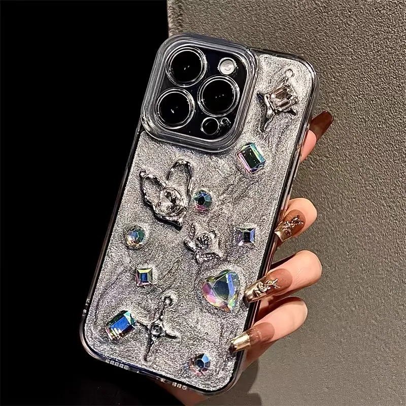 Luxury 3D Love Heart Diamond Bling Phone Case For iPhone 15 14 13 12 11 Pro Max Crystal Gemstone Drop Glitter Shockproof Cover