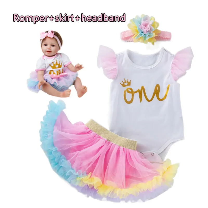 NewBorn Girls 1St Birthday Party Dress Princess 1 Year Old Ceremony Mesh Tutu Vestidos Infant One Letter Baby Cake Sash Outfit