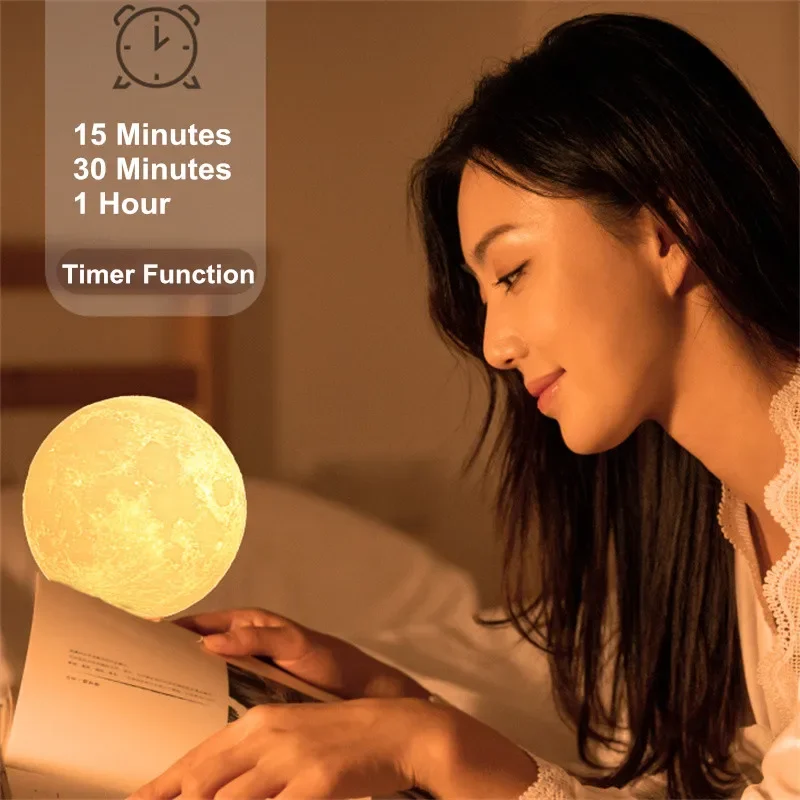 16 Colors 3D Moon Table Lamp 360° Rotating Lunar LED Night Light for Home Room Decor Touch Control Rechargeable Desktop Lamp