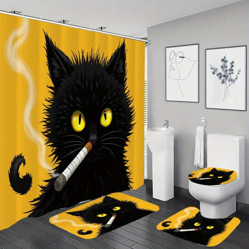 

Набор для ванной комнаты из 4 предметов, занавеска для душа с 12 крючками, напольный коврик, коврик для контуров унитаза и коврик для крышки унитаза, украшение для ванной комнаты, ванная комната