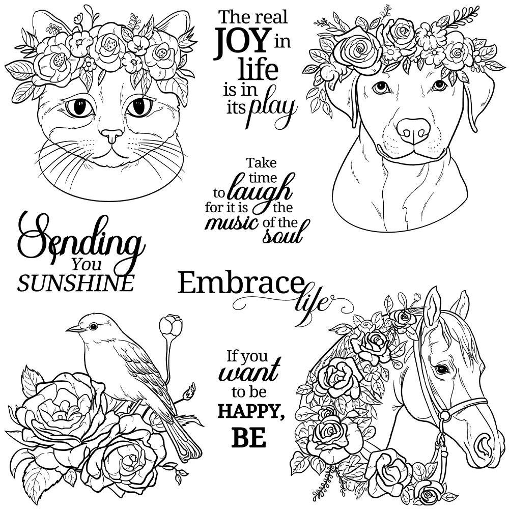 Mangocraft Cute Cats Dogs Animals Flowers Clear Stamps DIY Scrapbooking Supplies Silicone Stamp