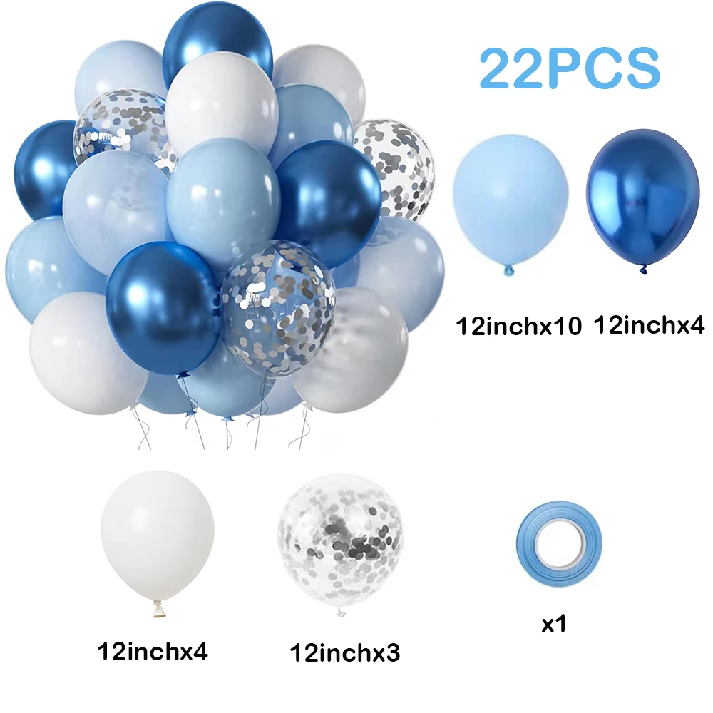 Blue White Balloon Set Metallic Blue Pink Rose Gold Confetti Balloons Birthday Party Christening Baby Shower Decorations Wedding