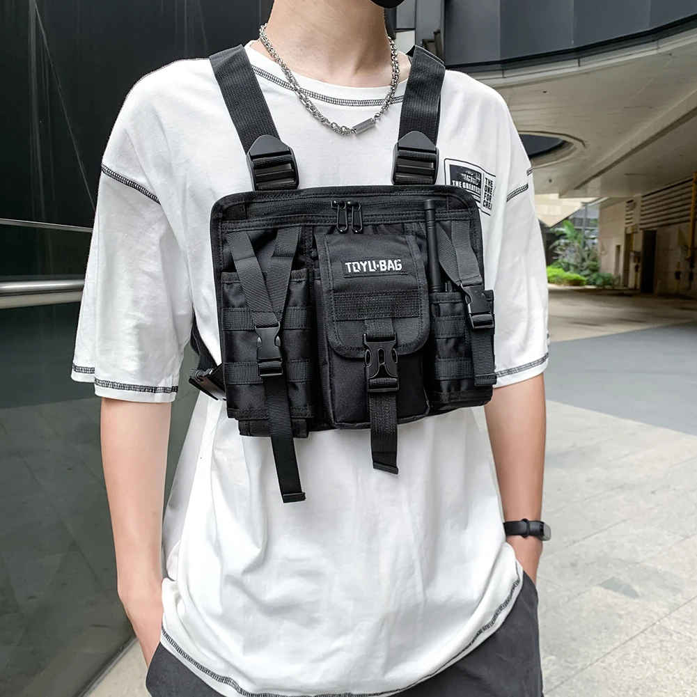 Molle Shoulder Bag Oxford Cloth Molle Shoulder Vest Bags Adjustable Multiple Pockets for Hiking Travel Cycling Molle Chest Bag