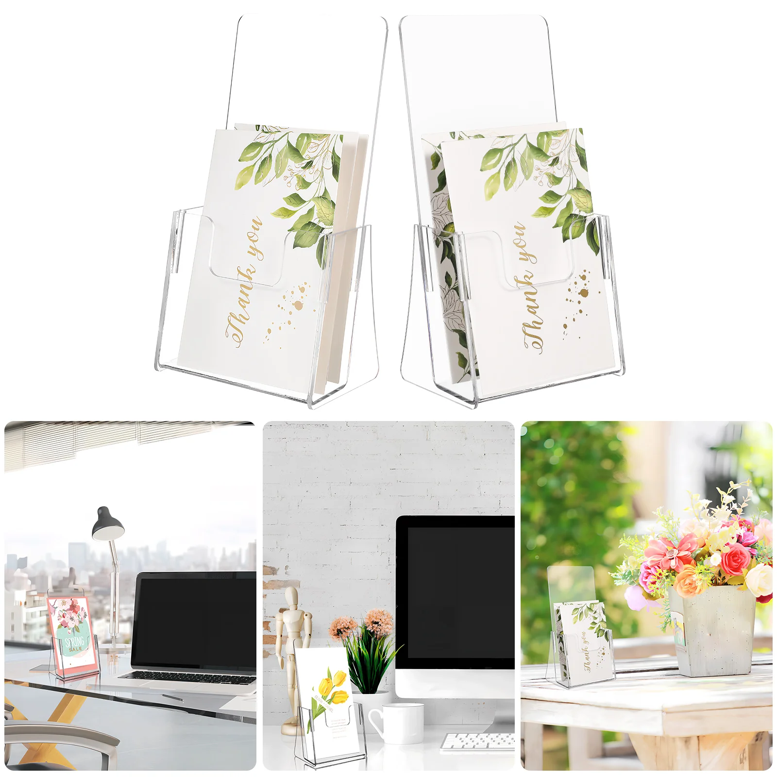 2 Pcs Brochure Display Stands Acrylic Magazine Holder Pamphlet Holder Literature Organizer Menu Holder