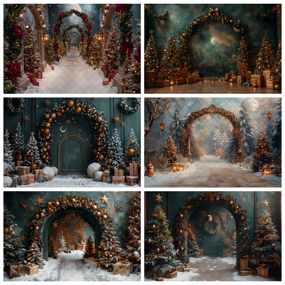 

Winter Christmas Arch Background Christmas Tree Decoration Children Adult Holiday Party Decoration Photography Studio Supplies