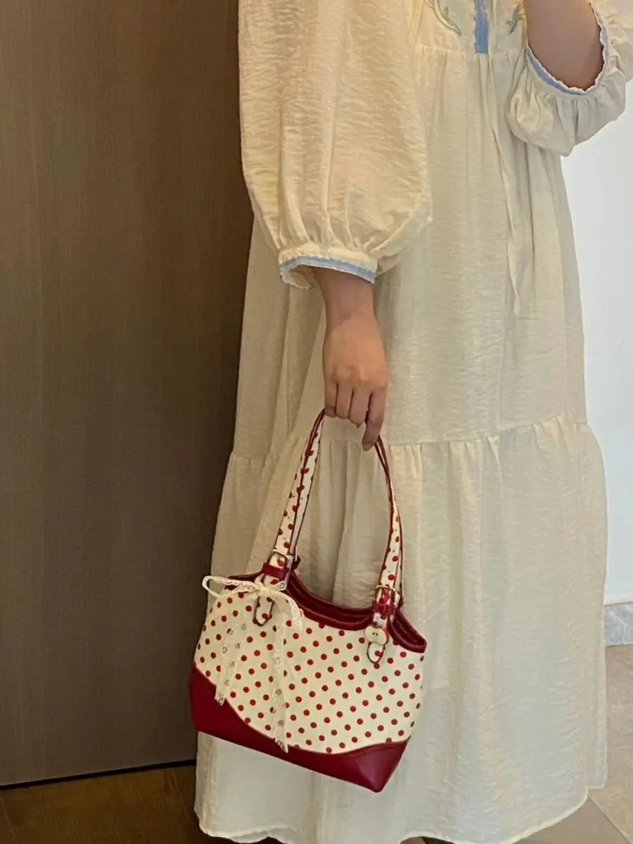 Miyagawa Polka Dot Underarm Bag for Women 2024 New Fashion Contrast Color Handbag Korean Versatile Shoulder Bags