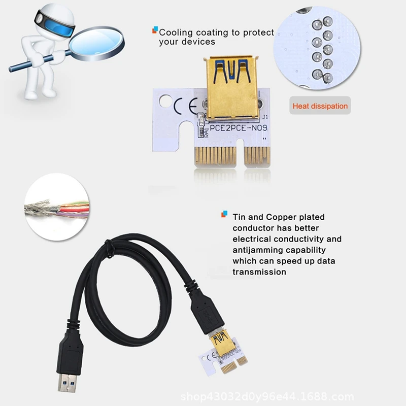 Imagem -02 - Riser para Gpu Miner Mining 010 010x Pcie Pci Express X16 Pci e 1x 4x 8x 16x Placa de Vídeo Adaptador Usb 3.0 10 Pcs