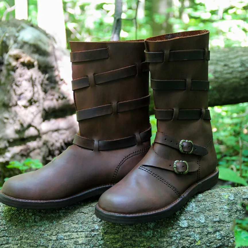 New European And American Viking Medieval Renaissance Roman Boot Role Play Men's Round Toe Low Heel Large Size Boots
