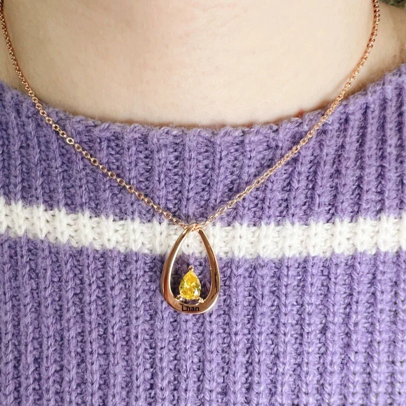 

Personalized Birthstone Water Drop Necklace Custom Name Stainless Steel Dainty Chain Customized Jewelry for Birthday Gift