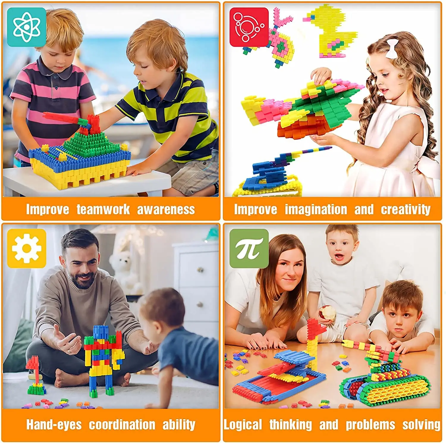 Kids 600pcs Set Building Blocks Construction Toy Learning Playset STEM Toy Set Educational Kit Child Branin Development Toy