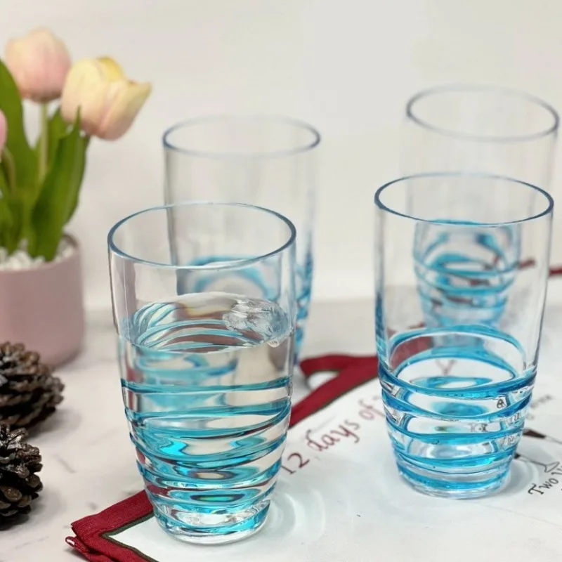 

20oz 4Pcs Swirl Acrylic Plastic Drinking Glasses Hi Ball Tumblers Cocktail Water Cups Reusable Patio Party Bar
