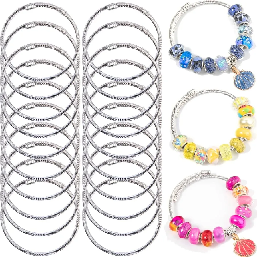 

20Pcs Snake Charm Bracelet Expandable Elastic Bangle Bracelets Stainless Steel Silver Snake Bracelet For Women Diy Jewelry Maki