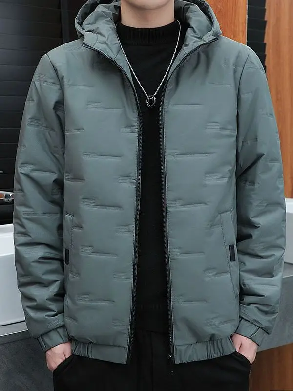 

Men's Faionable Thiened Hooded Cotton Jaet Winter Outerwear Trendy Brand Korean Sle Spring Collection Knot