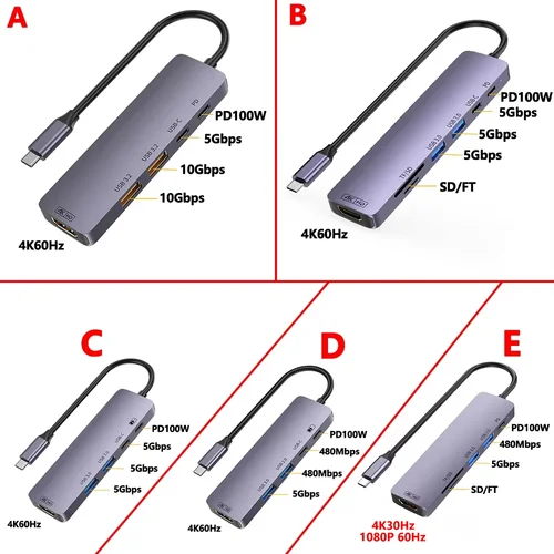 Imagen 2 del producto HUB USB C de 10Gbps, 4K, 60Hz, tipo C a HDMI, compatible con PD 100W, adaptador divisor USB para iPhone 15 Macbook Air Pro Samsung S23 24 Dex