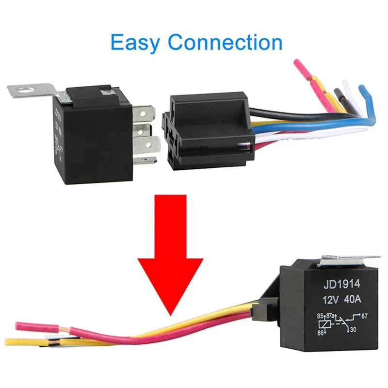 Waterproof Automotive Relay 12V 5pin 5P 40A Car Relay With Black Red Copper Terminal Auto Relay With Relay Socket