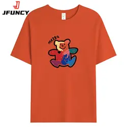 JFUNCY-Camiseta feminina de algodão de manga curta, estampa borboleta, tamanho grande, casual, camiseta feminina solta, tops de verão, 2022