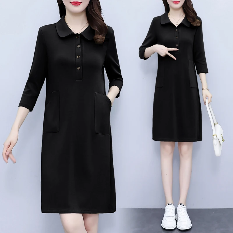

Корейское платье с воротником-стойкой и длинными рукавами для женщин, осеннее, новое, больших размеров, приталенное, прямое, с эффектом стройности