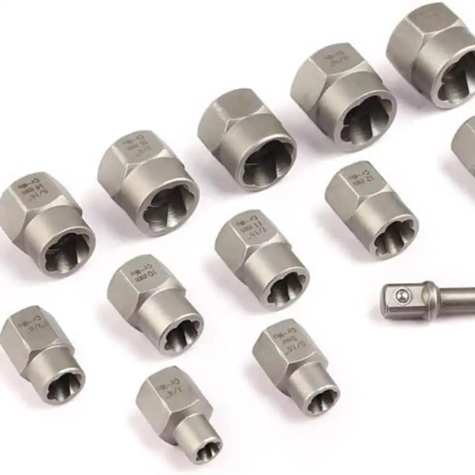 3/8” Drive Impact Bolt Nut Extractor Set 13 Pcs Lug Nut Remover Kit 1/4”-3/4” Twist Socket Tool Set With A 1/4” Hex Drive 3/8”