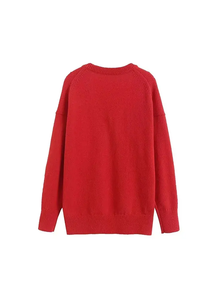 TRAF 2024 Warm Sweater Woman Oversize Jumper Pullovers Loose Top Autumn Sweater For Women Oversize Winter