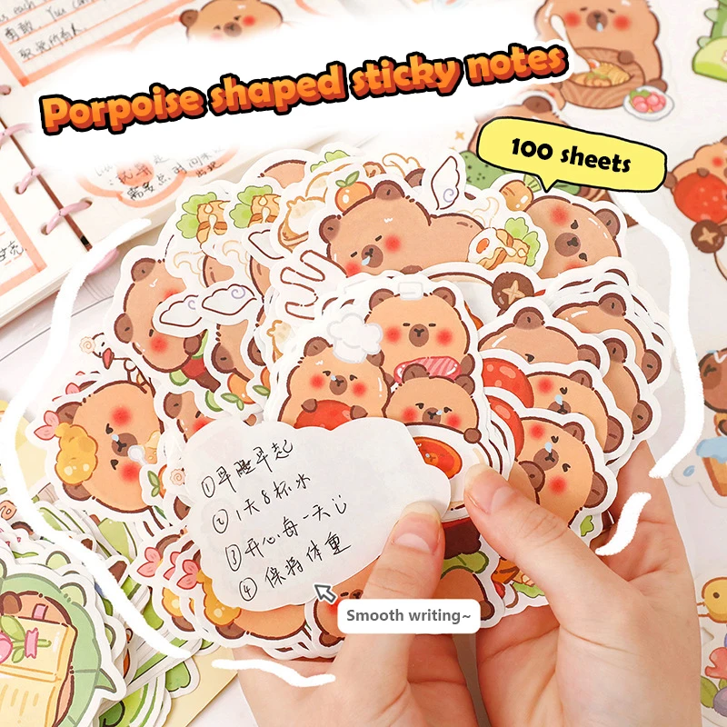 100Sheets Cartoon Capybara Sticky Notes Creative Convenience Book Cute Multifunctional Planner Stickers Stationery Student Gifts