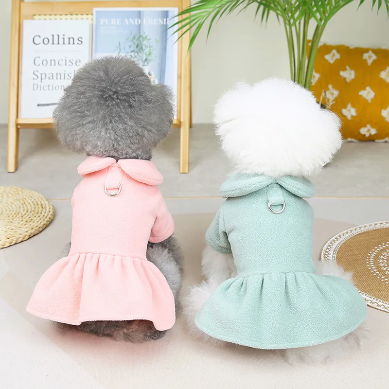 Pure Color Cute Traction Skirt Pet Warm Autumn and Winter Dog Clothes Pet Clothing Pet Clothes Pet Supplies Pet Accessories