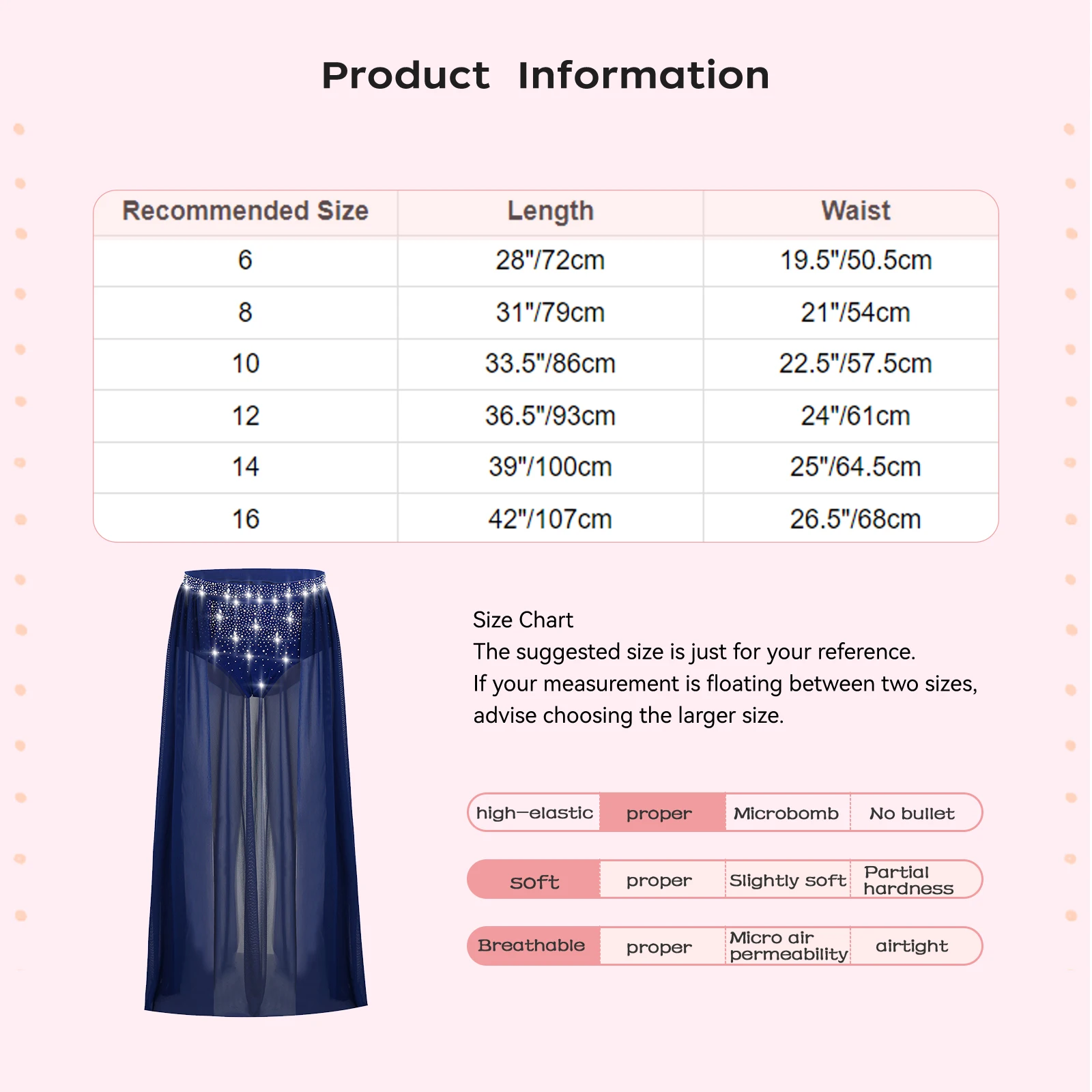 Lyrischer moderner Tanzrock für Kinder, Mädchen, glänzende Strasssteine, vorne offen, fließender, durchsichtiger Netzrock mit integrierten Slips, Ballettkleider