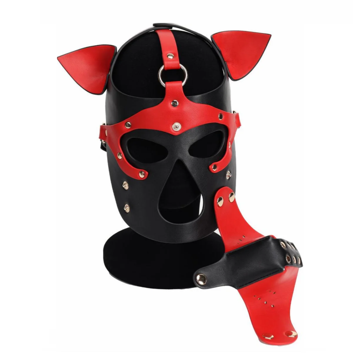 Unisex Sexy Fetish Role Play Costumes of Leather Harness Dog Mask Headgear for Halloween Carnival Masquerade Party Fun Prop