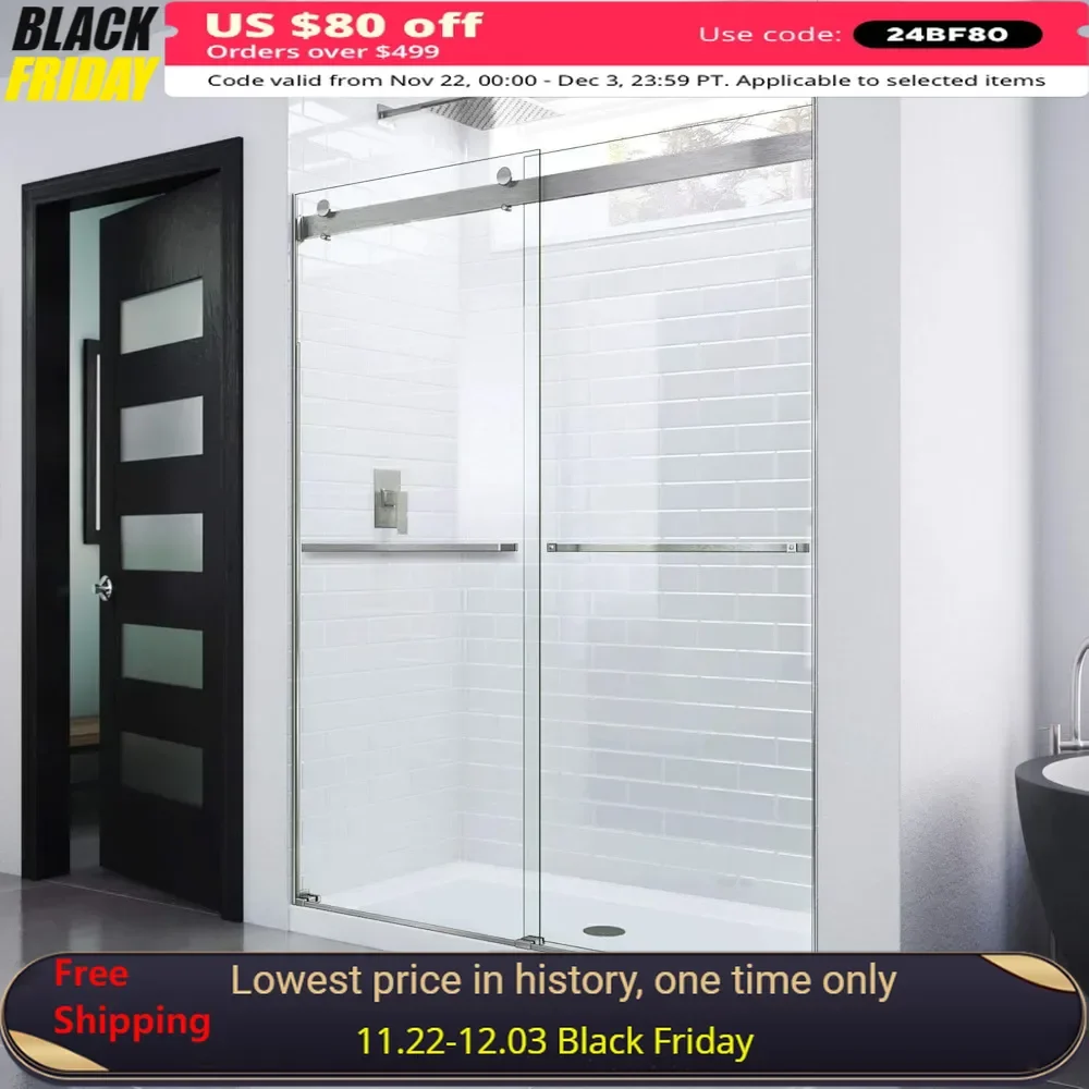 

Sliding Shower Door, 56-60“-76”, 5/16” 8mm Clear Tempered Glass, Smooth Sliding Opening and Closing,Sliding Shower Door