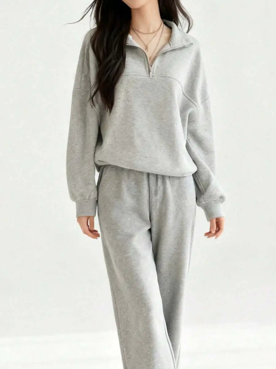 

Womens Loose Half-Zip Sweatshirt And Drawstring Pants Set Casual Comfortable Outfit