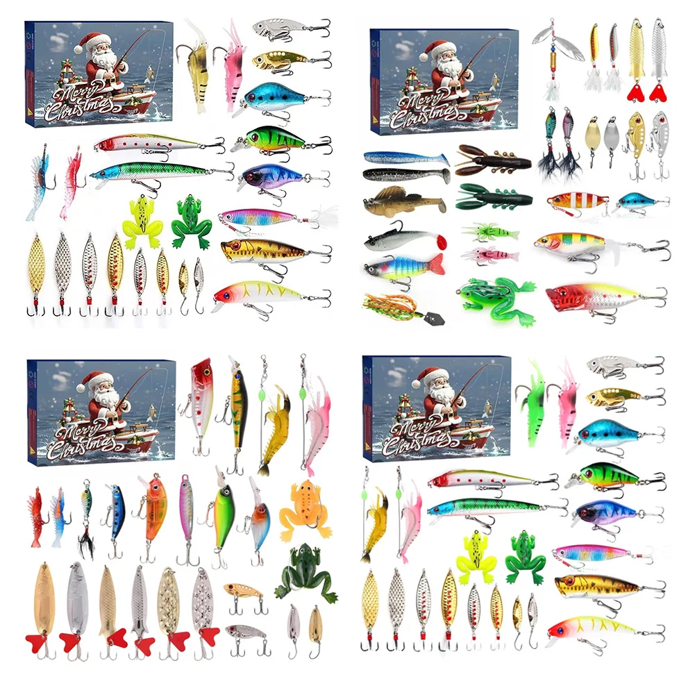 Fishing Advent Calendar 2024 24 Days Fishing Lure Christmas Countdown Calendar Fishing Lures Set Christmas Fish Bait Gifts