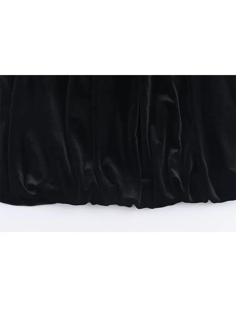 

HH Woman Fashion Black Casual High Street Short Top Summer Women Bow Pleated Decoration Velvet Top Sleeveless Sexy Tank Top