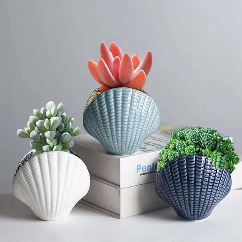 

Nordic Style Ceramic Succulent Plant Pot Shell Green Plant Pot Bonsai Vase Desktop Ornaments Gardening Planter Home Decor