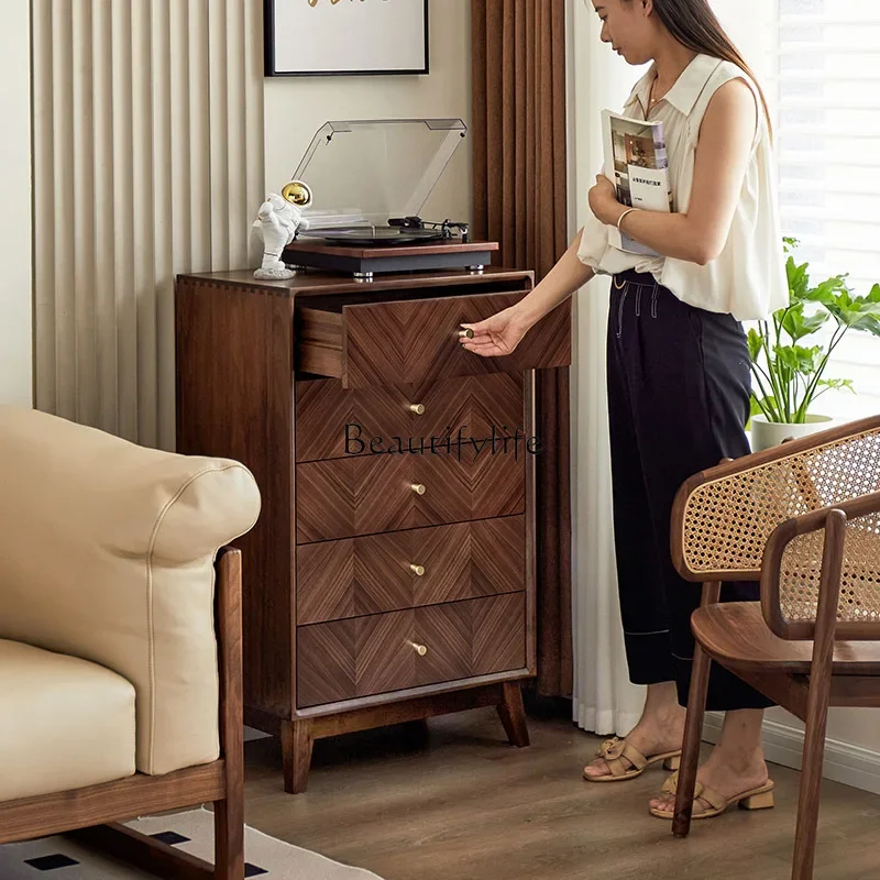 

North American black walnut chest of drawers Nordic solid wood storage storage wall drawer cabinet