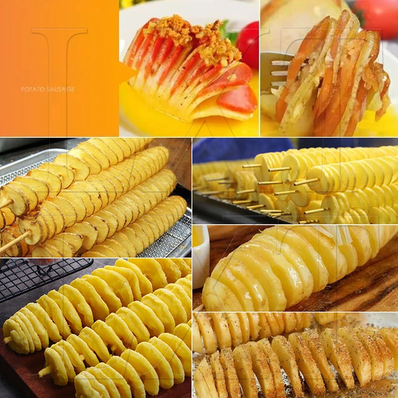 تورنادو آلة تقطيع البطاطس الكهربائية آلة قطع حلزونية المروحية رقاقة البطاطس سلسلة تدوير رقائق البطاطس شريحة #6