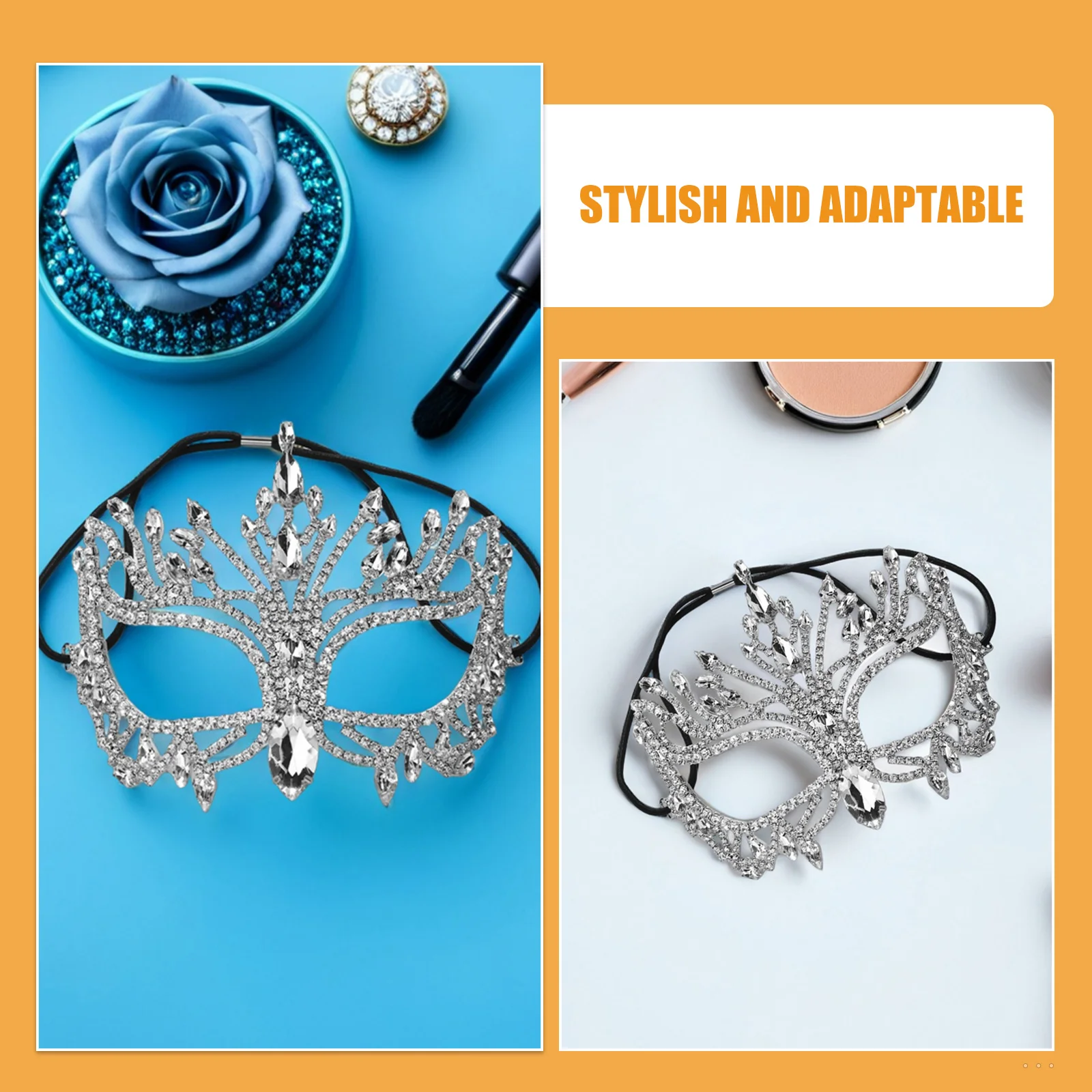 Elegant Rhinestone Half Face Mask Women's Fancy Dress Carnival Party Metal Masquerade Costume Jewelry for Evening Events