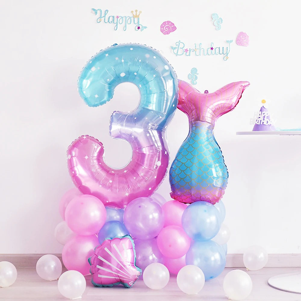 

40Inch Fantasy Starry Gradient Number Balloons Giant Digital Foil Globos Mermaid Party Balloon Birthday Party Decor Kids Toys