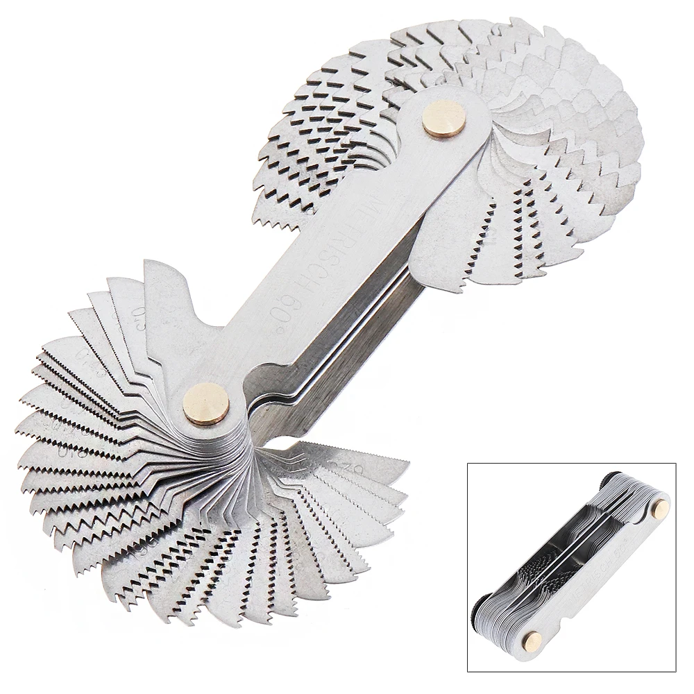 Metric Imperial 58pcs Blade US Screw Gauge SAE Whitworth 55 Degree and Metrisch 60 Degree Thread Pitch Gauge for Measuring Tool