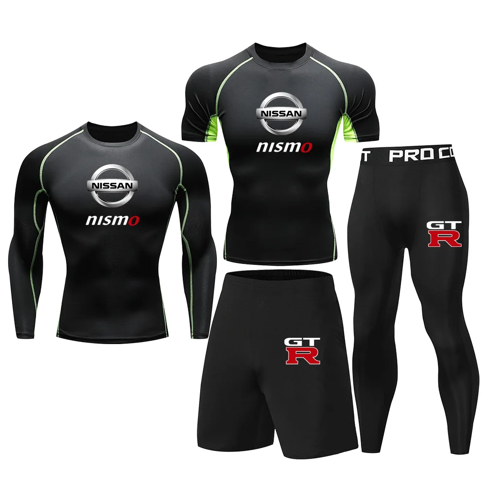 Men's autumn Nissan black fitness suit four piece set