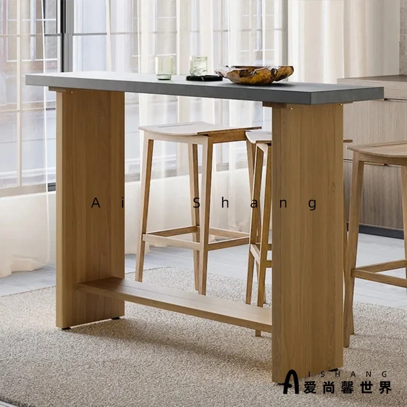 Pure solid wood wall bar table home long narrow stilt bar table imitation cement island dining table integrated modern