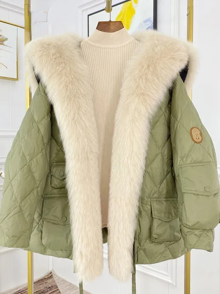 Navy Collar Long Fur Collar Parker Down Jacket Winter Jacket Women 2023 Women White Duck Down Warm Cotton Parka Coat Winter Coat