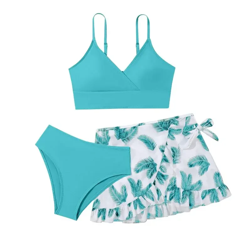 Summer Kids Swimsuit Three Piece Floral Bikinis Set With Skirt Children Girls Soft Swimwear Breathable Beachwear Bathsuit