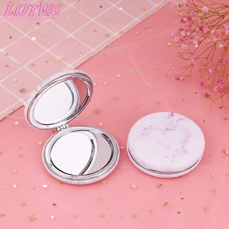 TSHOU835 Marble Pattern Portable Double Sided Mirror Foldable Pocket Makeup Mirror Women Girls Beauty Cosmetic Compact Mirror