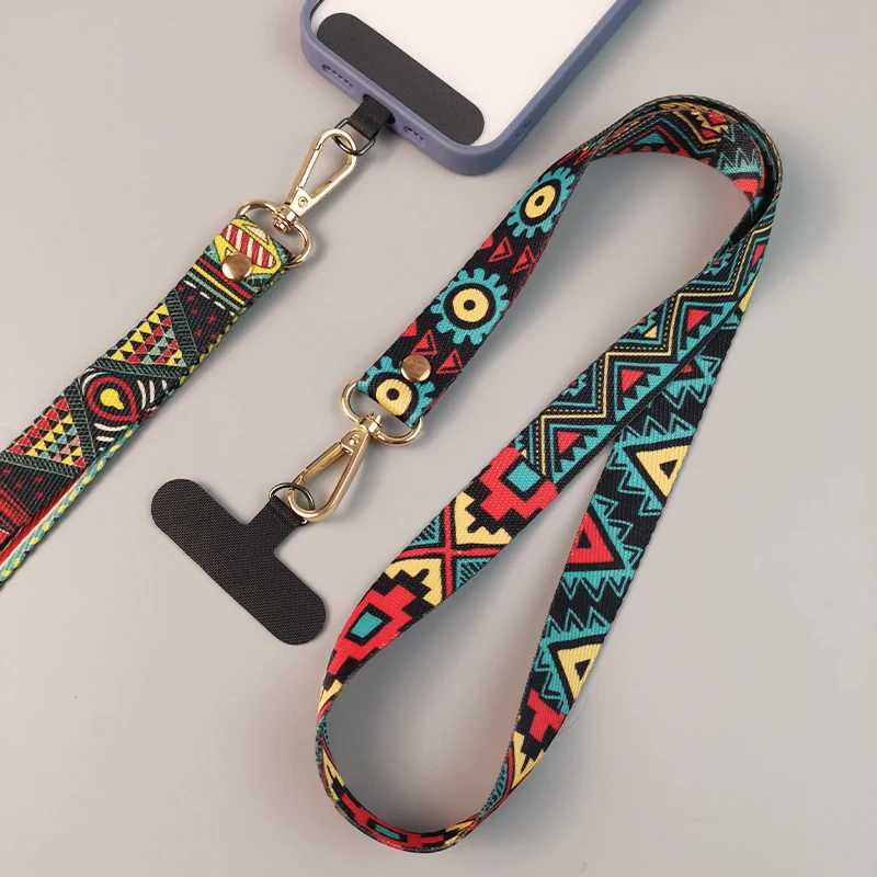 Mobile Phone Hanging Rope Long Neck Strap Vintage Ethnic Style Pattern Hanging Rope Phone Case Universal Clip Anti Loss Lanyard