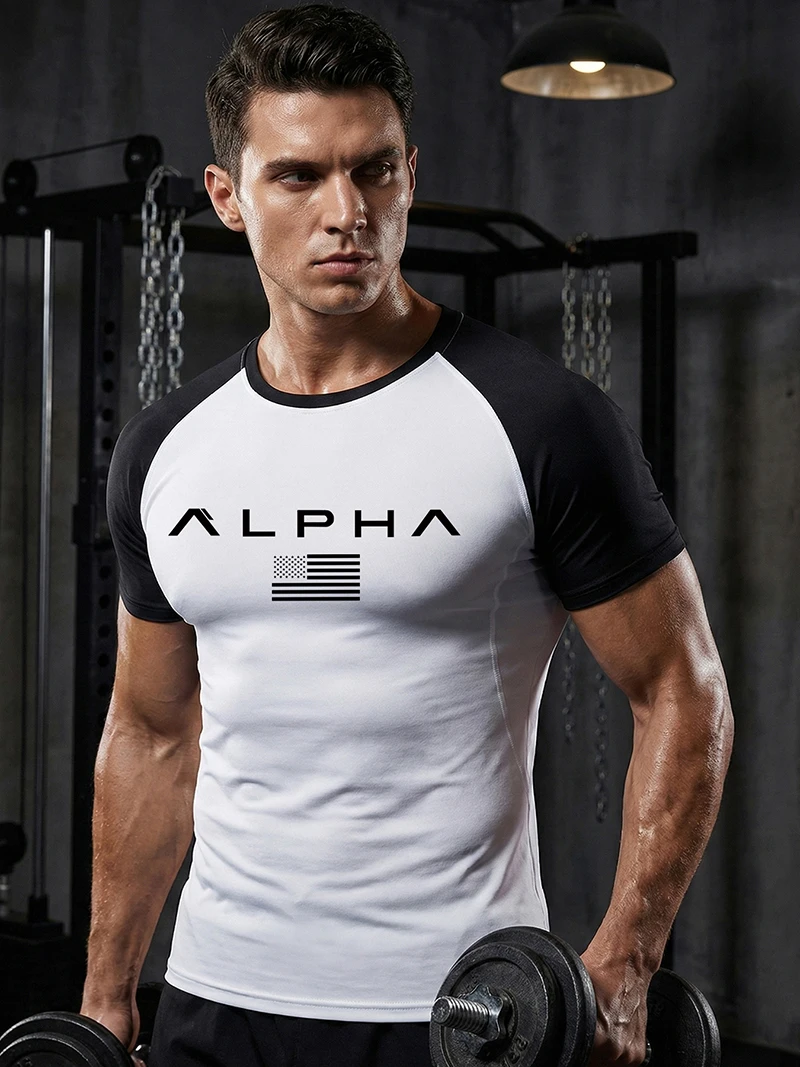 American Flag Print Short Sleeve Compression Shirts for Men Athletic Quick Dry Tshirts Gym Workout Running Tees Undershirts Tops view 5