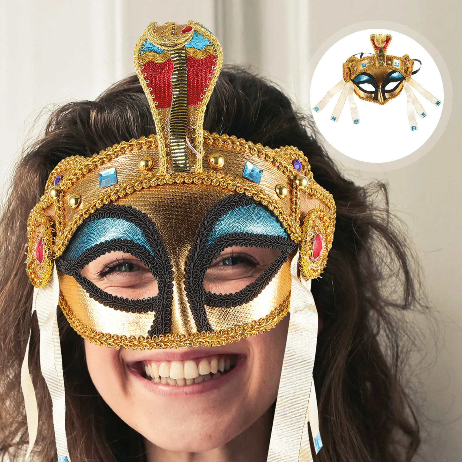 هالوين مصر نمط نصف وجه امرأة للحزب تأثيري كرنفال مهرجان زي ملحق ثعبان قناع حفلة تنكرية فريدة من نوعها مضحك