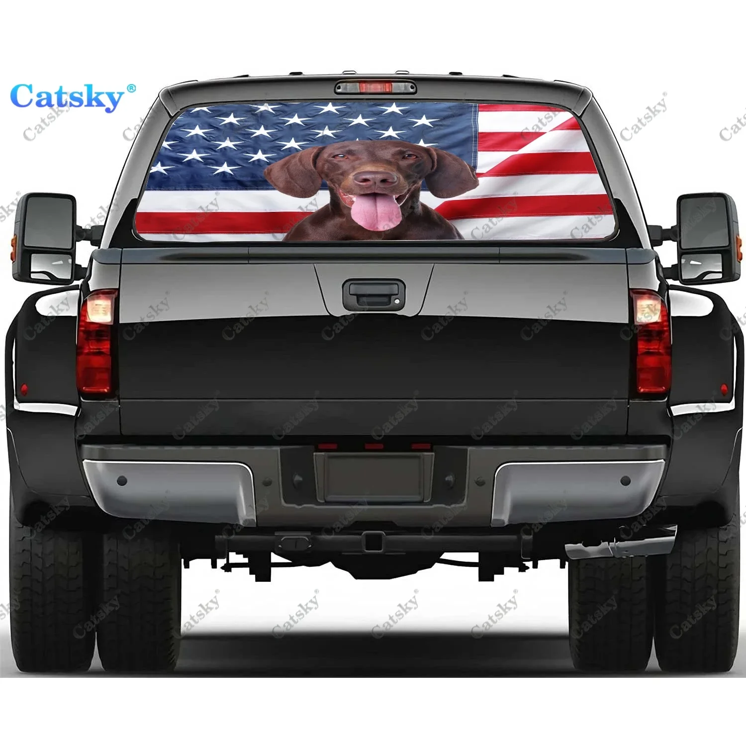 

American Flag & Animal Rear Window Decals for Truck,Pickup Window Decal,Rear Window Tint Graphic Perforated Vinyl Truck Sticker