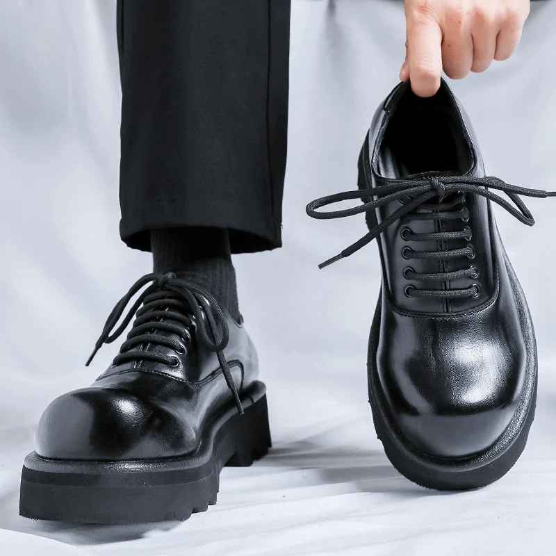 

men casual business wedding formal dress platform shoes lace-up oxfords shoe black brown original leather sneakers mans footwear