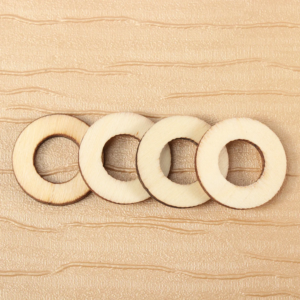 

200pcs Wooden Craft Accessories Wood Slice Decorative Circle Embellishments Hollowed Round Diy Craft Decor Mini Size 2Cm Natural