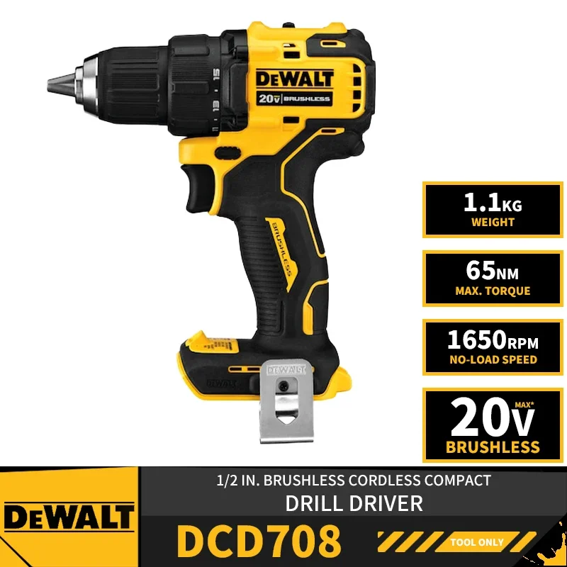 DEWALT DCD708 Brushless Cordless Compact 1/2 in Drill/Driver 20V 1650RPM 65NM Lithium Power Tools